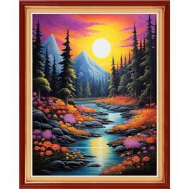Dimxvean Kits de punto de cruz estampados, kits de punto de cruz para adultos principiantes, paisajes de amanecer, 16 x