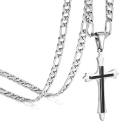 CaptainSteeL Cross Necklace for Men and Women-Gold/Silver Stainless Steel Double layer Cross Pendant Necklace for Men,18-24inchs,Gifts with Flannel Bag