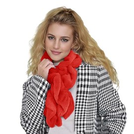 Lina & Lily Elastic Ruffle Faux Fur Women's Winter Pull-through Scarf Neck Warmer (Red)