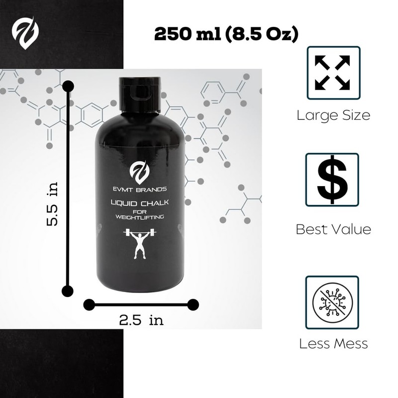 EVMT Brands Liquid Chalk, Mess-Free Gym Chalk for Weightlifting. Sweat-Resistant