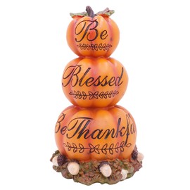 Etistta Fall Harvest 3 Layers Pumpkin Thanksgiving Decor, 9 inch Polyresin Pumpkin Figurine Harvest Autumn Thanksgiving Decoration, Carved with Be Blessed, Be Thankful