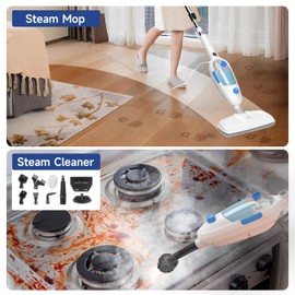 Steam Mop for Floor Cleaning, 10in1 Multi Purpose Handheld Steamer Cleaner Detachable for Vinyl, Laminate, Carpet, Tile Hard Floor Grout w/ 2 pad, 23ft Cord, 15oz Tank, Adjustable Steam & Height