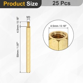uxcell 25Pcs Male to Female Thread Spacer Screws, M3 x 50mm + 6mm Brass Hex Standoff Screws PCB Motherboard for Drone Quadcopter, Computer and Circuit Board