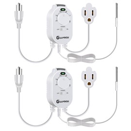 2 Pcs Thermostat Outlet for Heater, Temperature Controller Outlet with 4.9FT Power Cord, Heating and Cooling Thermostat Outlet with Temperature Probe for Space Heater, Greenhouse Fan (White)