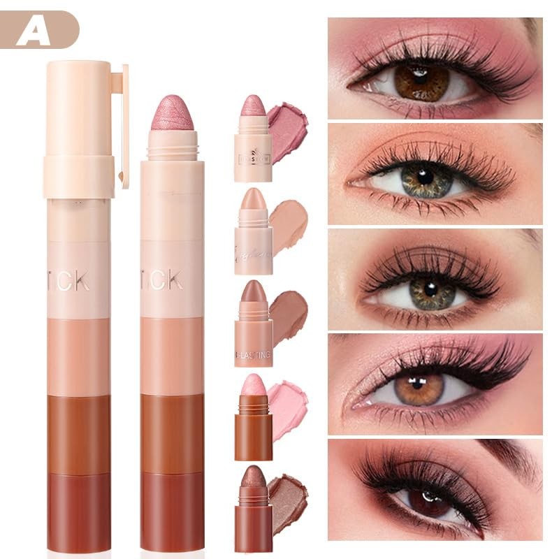 5-in-1 Eyeshadow Pencil Set, 10 Colours, Highly Pigmented Cream Glitter