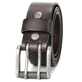 Wrangler Genuine Leather Belt for Men, 38mm Casual Belt with Removable Double-Prong Roller Buckle for Jeans, Gift for Men, Brown, 44 (waist 41-42)