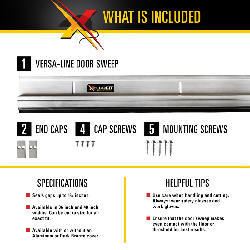 Xcluder 48" Versa-Line Door Sweep, Mill Aluminum Finish – Seals