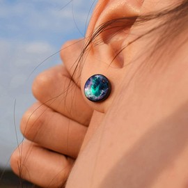 FLYUN Earrings For Men, Fake Gauge, Flat Back, Mens Men's Faux Gauge Fake Plug 6Pairs Galaxy Surgical Steel Black Stud Screw Earrings (Green)