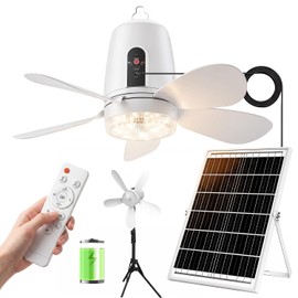 Solar Ceiling Fan Light, 18000mAh Reachargeable Gazebo Fan with Remote & Tripod, 18" Portable Solar Powered Outdoor Ceiling Fan for Patios, Camping, Canopy, Chicken Coop, RV, Tent, No Wiring Easy Hang