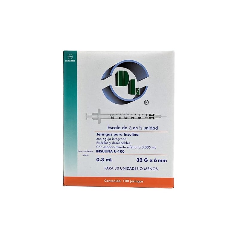 Caja De 100 Jeringas Para Insulina 0.3 Ml Con Aguja