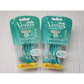 Gillette (Lot of 2) Venus Simply Sensitive Women's 3 Blade Disposable Razor, 4 count