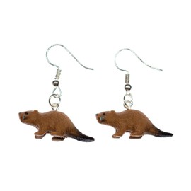 Miniblings Beaver Earrings Animal Rodent Tree Wild Animal Beaver Earrings – Handmade Fashion Jewellery I Earrings Silver Plated, Rubber Cotton