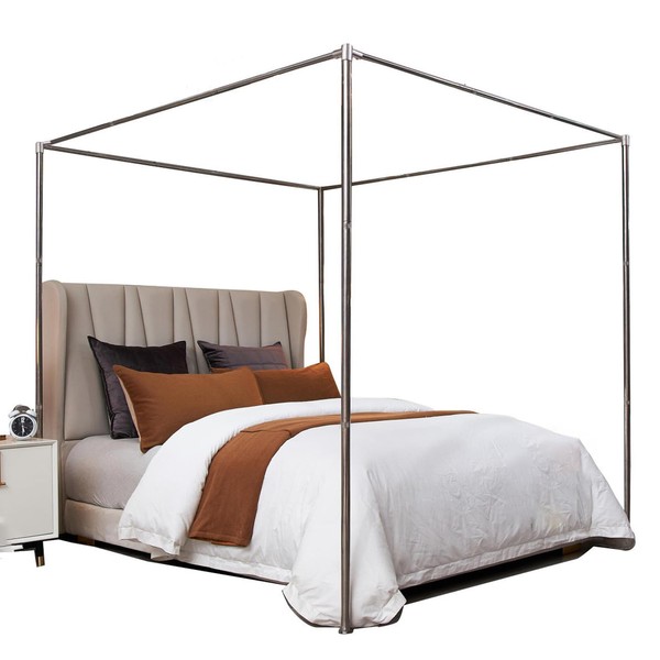 VELSKUD Canopy Bed Frame King, Stainless Steel Four Corner Bed
