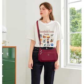 FORRICA Casual Shoulder Bag Women Large Crossbody Handbag Ladies Lightweight Nylon Messenger Bag Multiple Pockets Red