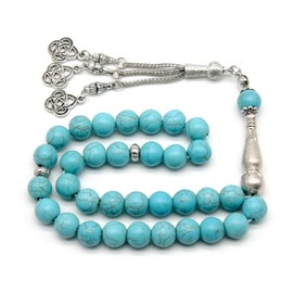 Tasbih 33 Turquoise Muslim Handmade Rosary Beads, Misbaha Masbaha Tasbeeh Sibha Islamic Rosary Beads, Islamic Handmade Accessories (Sky Blue)