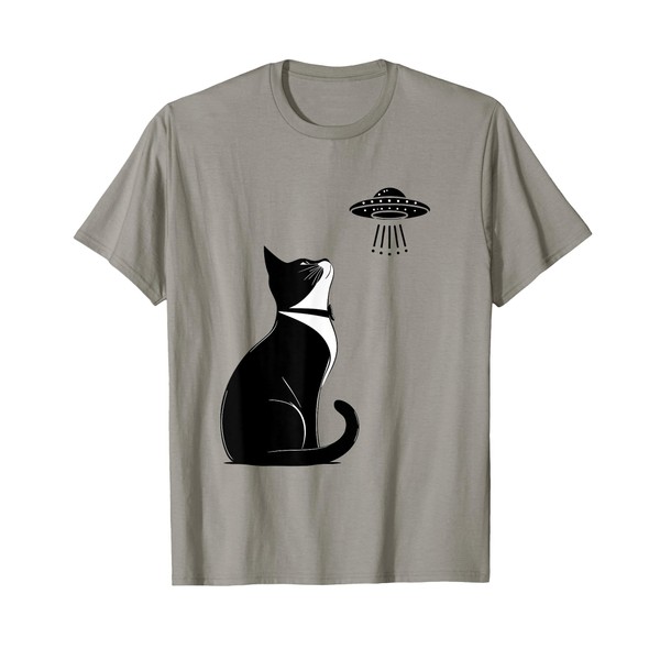 Tuxedo Cat UFO T-Shirt Funny Alien Cat Lover Gift Whimsical