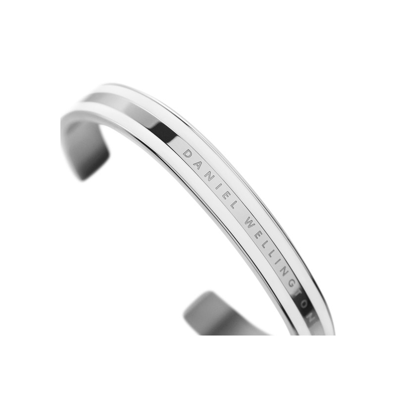 Daniel Wellington Emalie Cuff Bracelet, Satin White/Silver, Small