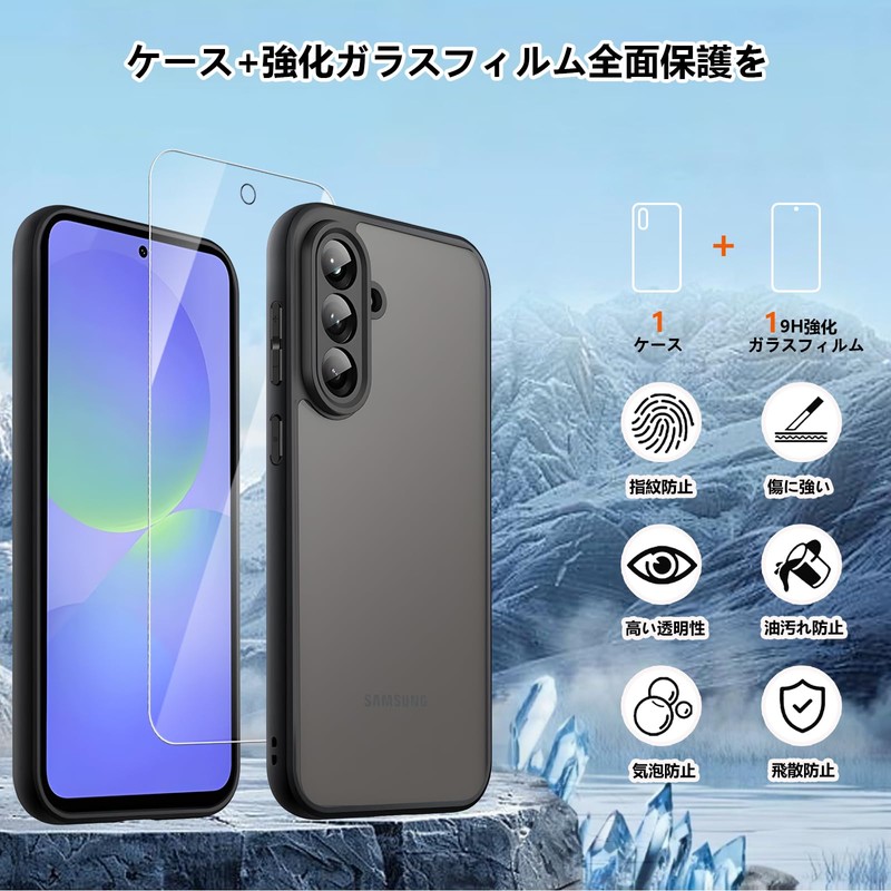 Galaxy A36 5G ケース ガラスフィルム付き ギャラクシー A36 カバー TPUフレーム +