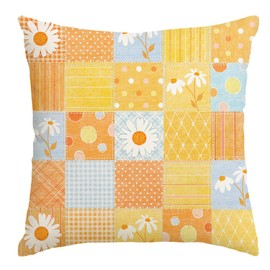 RABUSOFA Plaid Daisy Sunflower Spring Summer Pillow Covers 18x18 inch,Floral Farmhouse Cuhsion Cases Spring Summer Decorations for Home Sofa Holiday Decor
