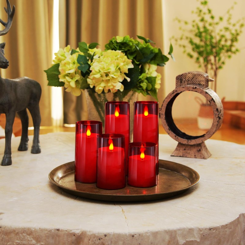 Homemory Christmas Red Flickering Flameless Candles, Battery Operated Acrylic LED