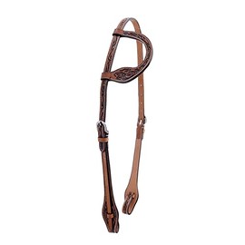 Majestic Ally Horse Headstall, Natural, Super Leather, Antique, Tooling, Quick Bit Change Western Headstall (Single Ear, Full)