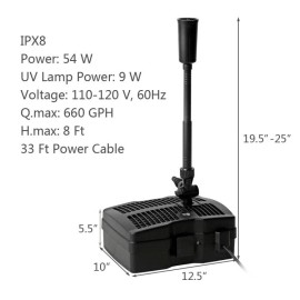 Costway 4-in-1 54W All-in One 660 GPH Pond Filter 9W UV Sterilizer W/ Pump Fountain Kits