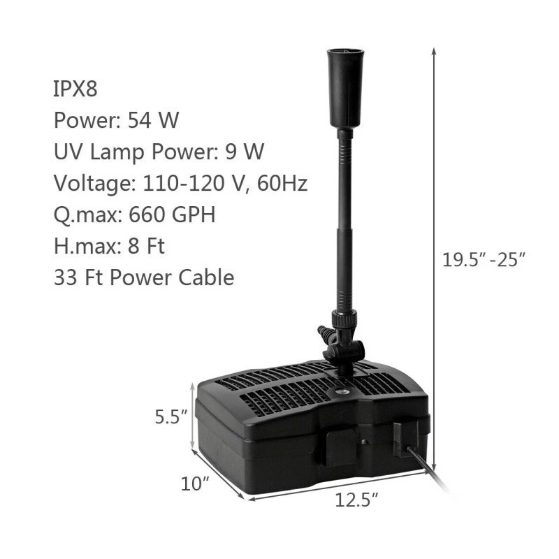 Costway 4-in-1 54W All-in One 660 GPH Pond Filter 9W