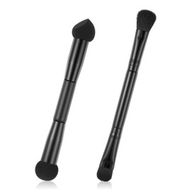2 Pcs Dual-Ended Hairline Powder Brush, Hairline Concealer Brush Set with Sponge Tip and Contour Tip Travel Root Touch Up Brushes Set for Concealer, Contour, Root Touch Up