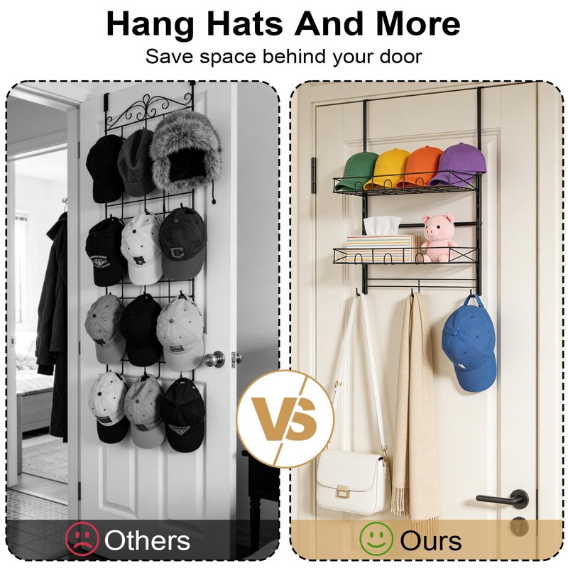 Over the Door Hat Organizer, 3 Tier Wall Mounted Hat