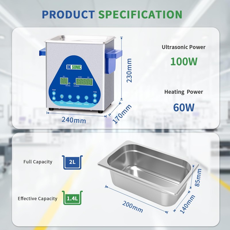 DK SONIC Ultrasonic Cleaner 2L,60W Professional Ultrasonic Jewelry Cleaner with