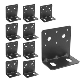 Black 6x6 Post Base Bracket with Reinforcement Ribs, Angle Brackets with Powder Coated for Wood Post to Deck or Concrete Ground, 11 Gauge, 10 Pack