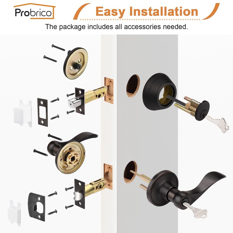 Probrico Exterior Door Lock Set Front Door Handle, Front Door