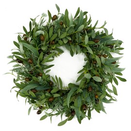 WreathDream 22 inch Olive Wreaths for Front Door Greenery Wreath with Olive Leaves, Bean for All Season Front Door Indoor Outdoor Farmhouse Home Wall Window Festival Wedding Decor