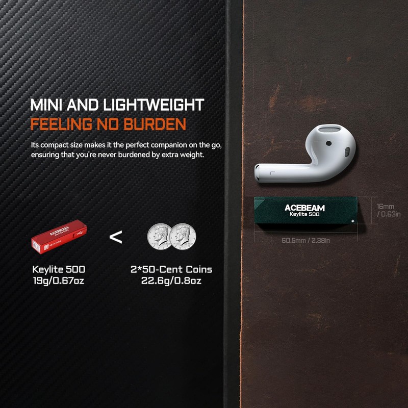 ACEBEAM Keylite 500 High Lumens Keychain Flashlight Rechargeable, Ultra-Compact Flat