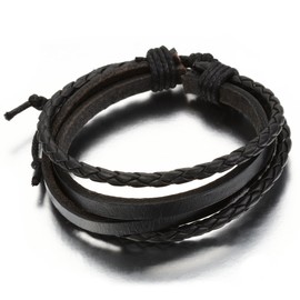 JewelryWe Leather Rope Brown & Black Unisex Surfe Wrap Bracelets Black