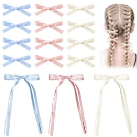 15 Pcs Bow Hair Clips, Cute Bowknot Hair Clips, Satin Hair Bows Clip Solid Color Hair Barrettes Tassel Ribbon Bow Barrettes Hairpins Hair Accessories for Women Long Short Hair