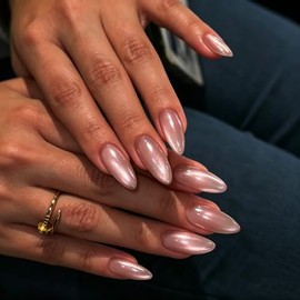Sxvme Uñas Postizas De Acrílico Reutilizables Con Forma De Almendra, Uñas Postizas De Acrílico Reutilizables Con Forma De Donut Glaseado Brillante, Uñ