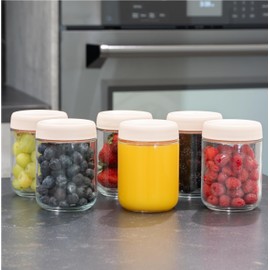 C&O ESSENTIALS 16 oz Glass Mason Jars with Airtight Lids - Wide Mouth Canning Jars for Food Storage, Meal Prep, Overnight Oats, Preserving, Pickling (6-Pack) (Beige)