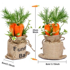 Fruasio 2Pcs Easter Carrot Decorations, Spring Farmhouse Decor with Burlap Bag,Decorative Carrots with Fake Grass for Home, Party, Office, Vibrant Easter Tiered Tray Centerpiece,3.15 * 3.15 * 9 INCH