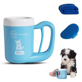 AMBAYLOG Medium Pet Paw Cleaner Cup - Easy Press Design Dog Foot Washer with Soft Massage Brush & Absorbent Towel - Reusable Durable Paw Cleaning Cup for Dogs Cats, Easy to Clean Handheld Bath Tool