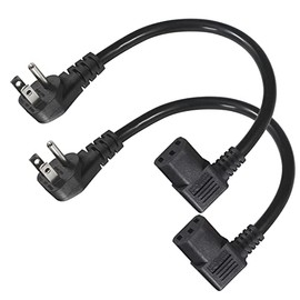 [Paquete de 2] Cable de alimentación para computadora de 90 grados, enchufe plano de perfil bajo de 1 pie a ángulo recto IEC C13, cable de alimentación universal de PC 16AWG, cable de alimentación de CA en ángulo C13 de 3 clavijas para monitor de PC/TV