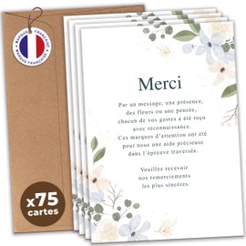 aliceandberry Danksagungskarten Trauer Tod Beerdigung Beerdigung Beerdigung - 25/50/75 Packung + Umschläge - 400g Papier - Elegantes Schlichtes Design Blumen Stern Kerze - Französische Marke (75 Stück