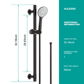 AULEEND Shower Slide Bar Handheld Shower Head with Hose, 5-Function Hand Shower with Wall Mount，shower slide bar,adjustable height shower head (A-round, ORB)