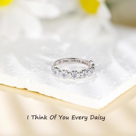 LEXLUNE Dainty Daisy Ring for Women, S925 Sterling Silver Cubic Zirconia Sunflower Flower Ring For Daughter, I Think Of You Every Daisy Ring,December Birthstone Tanzanite Size 6
