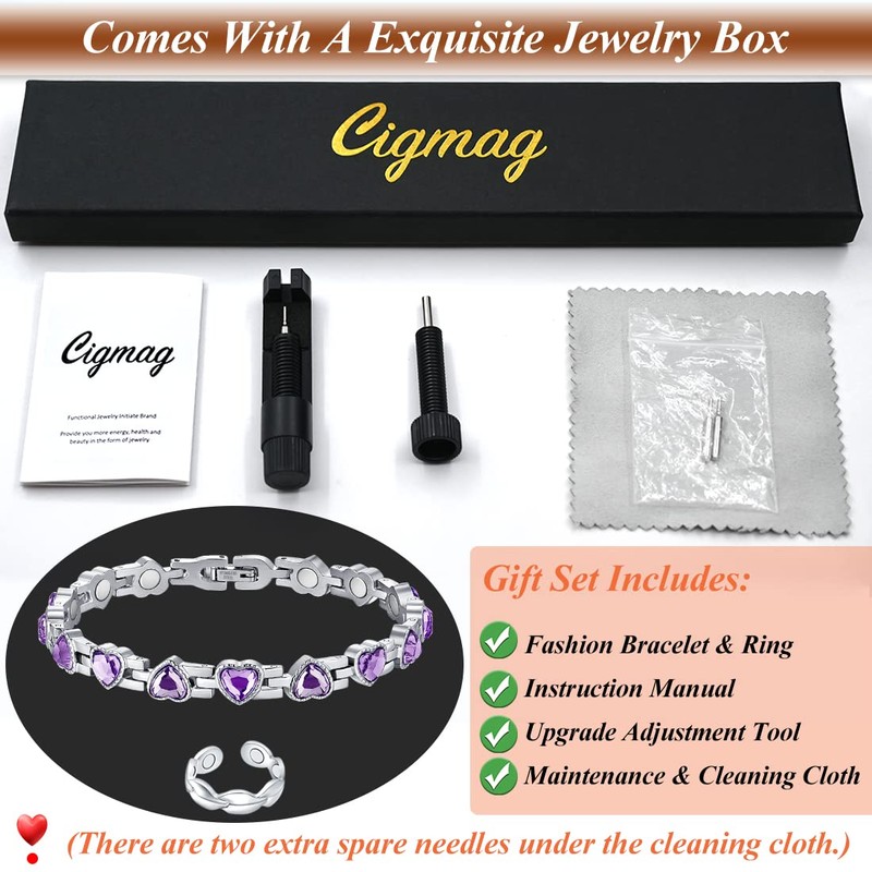 Cigmag Lymphatic Drainage Magnetic Bracelet for Women Titanium Steel Adjustable