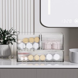 ZHIAI Stackable storage drawer, acrylic storage box for cosmetics and beauty products, suitable for dressing tables, bathrooms, cabinets, storage rooms, bedrooms and home organisation 3 pcs set
