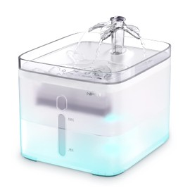 NPET Cat Water Fountain, 3L Automatic Pet Drinking Fountain Dog Water Dispenser with Quadruple-Action Filter (Semi-White, with an Adapter)