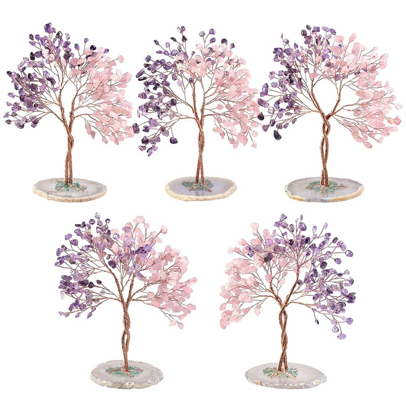 Amogeeli Handmade Copper Wire Crystal Tree with Agate Base, Fengshui