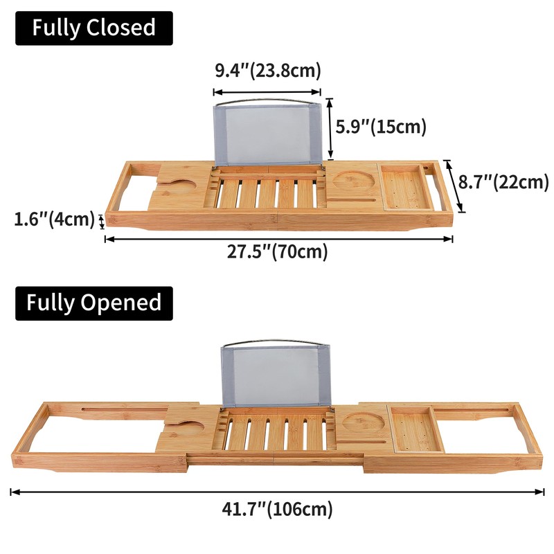 Utoplike Bamboo Bathtub Caddy Tray Bath Tray for Tub, Adjustable