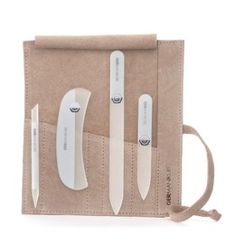 4pc Glass Suede Nail File Small Travel File moonfile Cuticle Stick Crystal Manicure Set Smooth - Color: Light Blue Suede